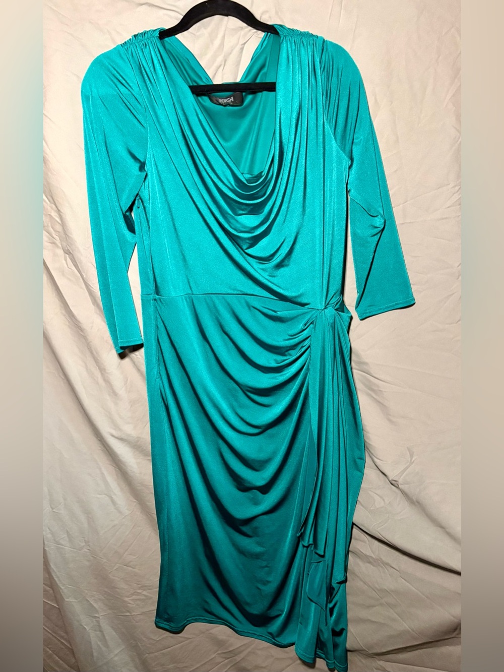 Tadashi Collection Draped Long-Sleeve Midi Dress with Side Gather